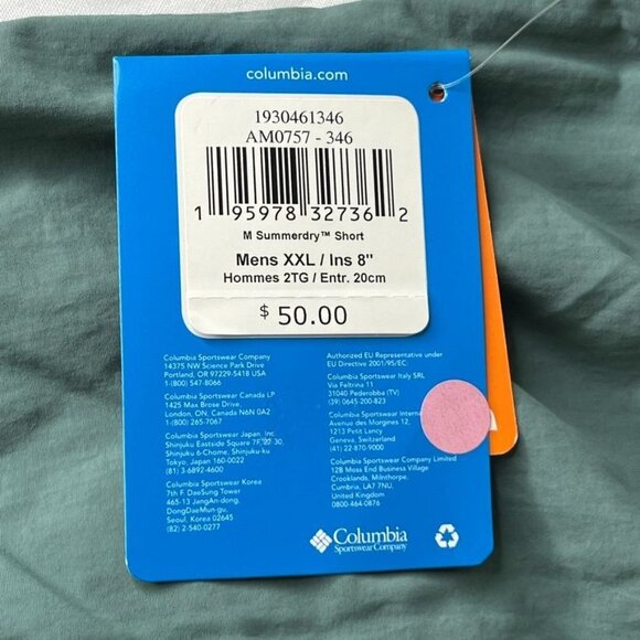 Columbia Mens Summerdry Water Short Size XXL Green 8" Inseam Omni-Shade - Picture 8 of 13